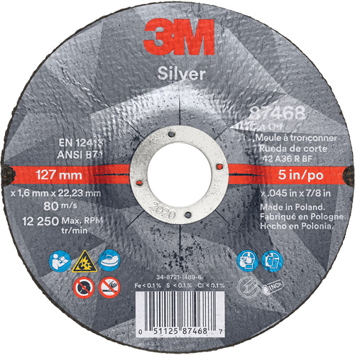 Silver Cut-Off Wheel, 5" x 0.045", 7/8" Arbor, Type 27, Ceramic, 12250 RPM Seagulf Marine Industries Inc.