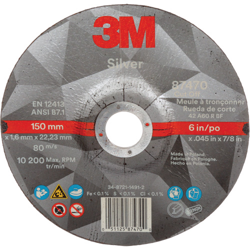 Silver Cut-Off Wheel, 6" x 0.045", 7/8" Arbor, Type 27, Ceramic, 10200 RPM Seagulf Marine Industries Inc.