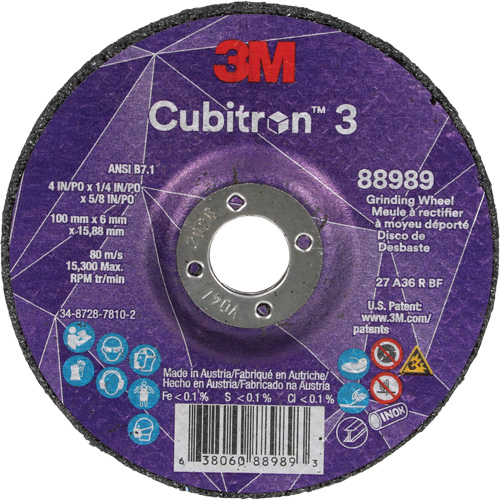 Cubitron 3 Depressed Centre Grinding Wheel, 4" x 1/4", 5/8" Arbor, Ceramic, Type T27 Seagulf Marine Industries Inc.
