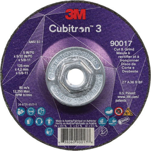 Meule &agrave; couper & tronçonner Cubitron 3, 5" x 5/32", Arbre de 5/8"-11, Type T27, Grain de 36+, C&eacute;ramique Seagulf Marine Industries Inc.