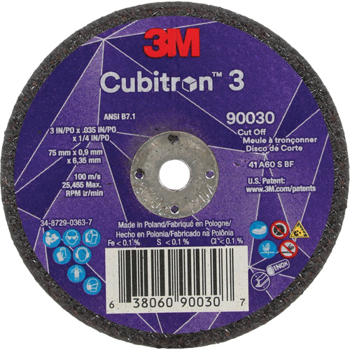 Meule &agrave; tronçonner Cubitron 3, 3" x 0,035", Arbre de 1/4", Type T1, C&eacute;ramique, 21000 Tr/min Seagulf Marine Industries Inc.