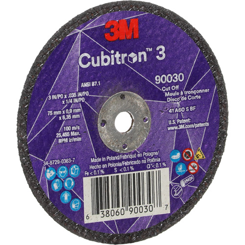 Meule &agrave; tronçonner Cubitron 3, 3" x 0,035", Arbre de 1/4", Type T1, C&eacute;ramique, 21000 Tr/min Seagulf Marine Industries Inc.