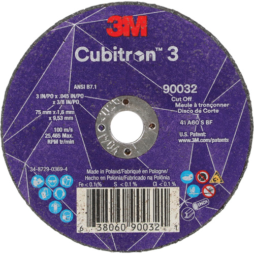 Cubitron 3 Cut-Off Wheel, 3" x 0.045", 3/8" Arbor, Type T1, Ceramic, 21000 RPM Seagulf Marine Industries Inc.