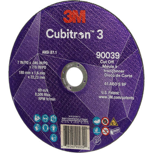 Cubitron 3 Cut-Off Wheel, 7" x 0.09", 7/8" Arbor, Type T27, Ceramic, 8500 RPM Seagulf Marine Industries Inc.