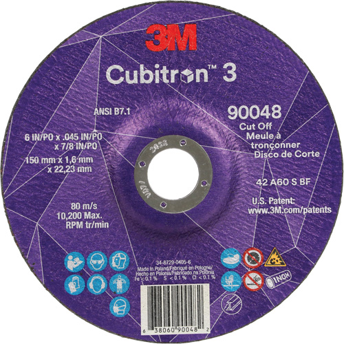 Cubitron 3 Cut-Off Wheel, 6" x 0.045", 7/8" Arbor, Type T27, Ceramic, 10200 RPM Seagulf Marine Industries Inc.
