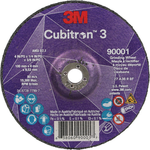 Cubitron 3 Depressed Centre Grinding Wheel, 4" x 1/4", 3/8" Arbor, Ceramic, Type T27 Seagulf Marine Industries Inc.