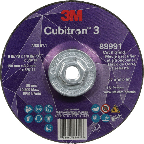 Meule &agrave; rectifier et &agrave; tronçonner Cubitron 3, 6" x 1/8", Arbre de 5/8"-11, Type 27, Grain de 36, C&eacute;ramique Seagulf Marine Industries Inc.