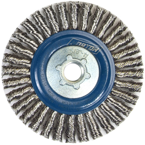 Brosse &agrave; fils nou&eacute;s pour cordons de soudure pour meuleuse angulaire, Dia. 4", Fils 0,02", Arbre 5/8"-11, Acier inoxydable Seagulf Marine Industries Inc.