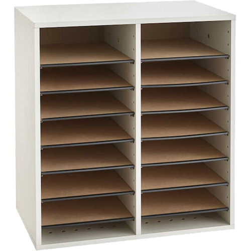Adjustable Compartment Literature Organizer, Stationary, 16 Slots, Wood, 19-1/2" W x 11-3/4" D x 21" H Seagulf Marine Industries Inc.