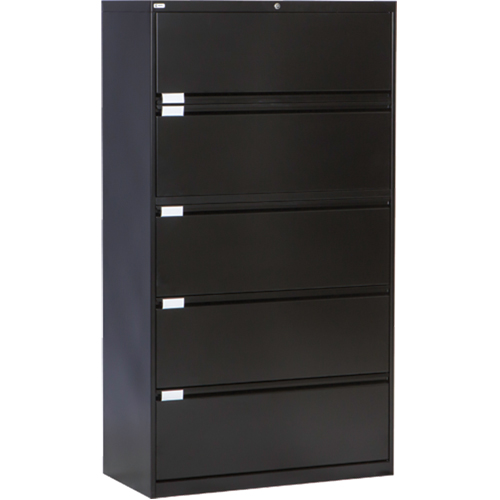 Lateral Filing Cabinet, Steel, 5 Drawers, 36" W x 18" D x 65-1/2" H, Black Seagulf Marine Industries Inc.