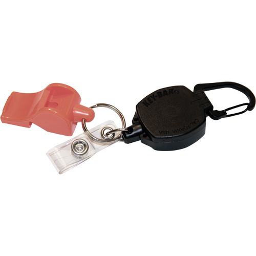 Self Retracting ID Badge and Key Reel with Whistle, Zinc Alloy Metal, 24" Cable, Carabiner Attachment Seagulf Marine Industries Inc.