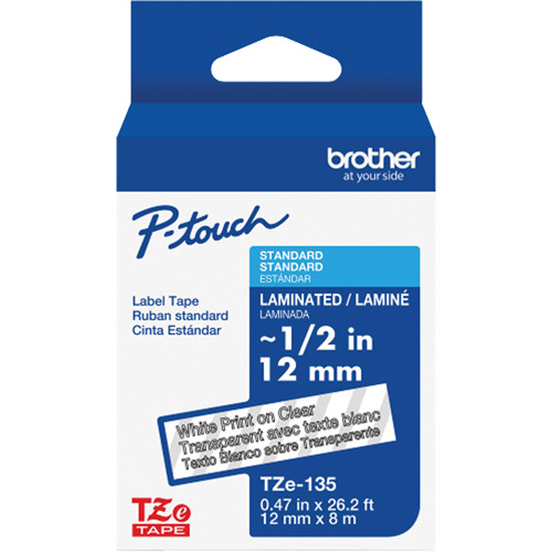 Laminated Tape for P-Touch&reg;, 12 mm x 8 m, White on Clear Seagulf Marine Industries Inc.