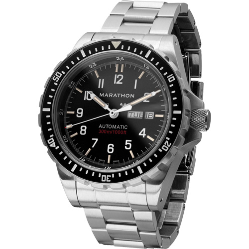 Tr&egrave;s grande montre automatique avec jour/date avec bracelet en acier inoxydable, Num&eacute;rique, &agrave; piles, 46 mm, Argent Seagulf Marine Industries Inc.