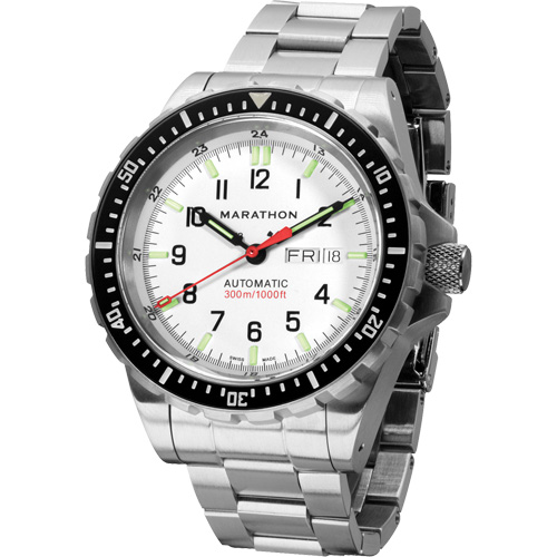 Tr&egrave;s grande montre automatique &eacute;dition arctique avec jour/date avec bracelet en acier inoxydable, Num&eacute;rique, &agrave; piles, 46 mm, Argent Seagulf Marine Industries Inc.