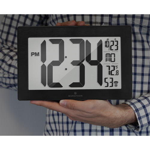 Self-Setting & Self-Adjusting Wall Clock with Stand, Digital, Battery Operated, Black Seagulf Marine Industries Inc.