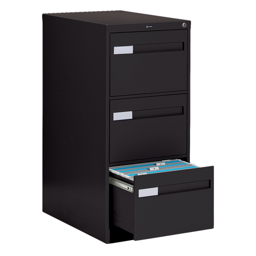 Vertical Filing Cabinet with Recessed Drawer Handles, 3 Drawers, 18.15" W x 26.56" D x 40" H, Black Seagulf Marine Industries Inc.