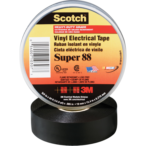Scotch&reg; Super 88 Tape, 19 mm (3/4") x 20.1 m (66'), Black, 8.5 mils Seagulf Marine Industries Inc.