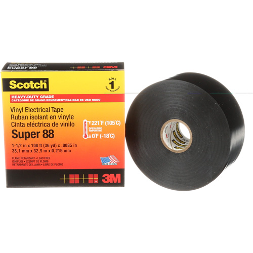 Scotch&reg; Vinyl Electrical Tape Super 88, 38 mm (1-1/2") x 33 m (108'), Black, 8.5 mils Seagulf Marine Industries Inc.