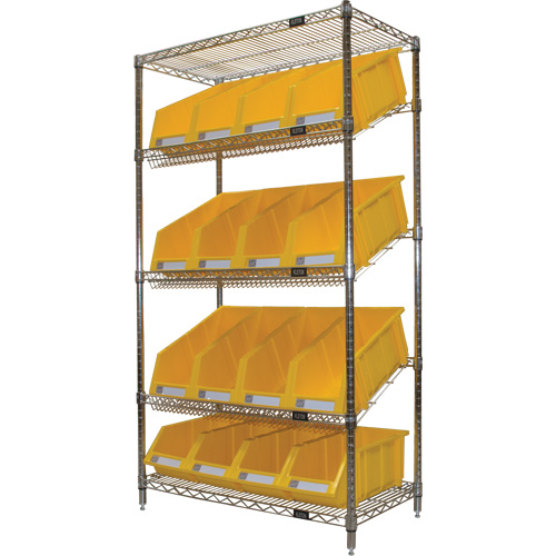 &eacute;tag&egrave;re en treillis m&eacute;tallique &agrave; tablettes inclin&eacute;es avec bacs, Tiers 5, 36" la x 63" h x 18" p Seagulf Marine Industries Inc.