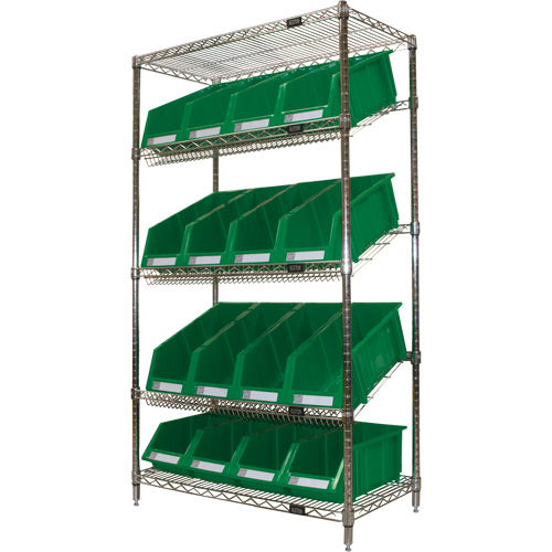 &eacute;tag&egrave;re en treillis m&eacute;tallique &agrave; tablettes inclin&eacute;es avec bacs, Tiers 5, 36" la x 63" h x 18" p Seagulf Marine Industries Inc.