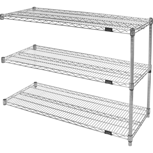 Heavy-Duty Chromate Wire Shelving, Add-On Kit, 3 Tiers, 36" W x 33" H x 24" D Seagulf Marine Industries Inc.