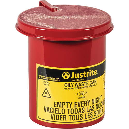 Mini bidons pour d&eacute;chets huileux pour dessus d'&eacute;tabli, Homologu&eacute; FM, 0,45 gal. US, Rouge Seagulf Marine Industries Inc.