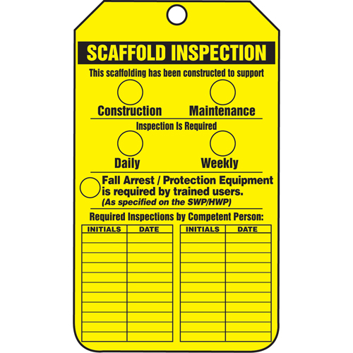 &eacute;tiquettes de s&eacute;curit&eacute; d'inspection et de contr&ocirc;le de l'&eacute;tat de l'&eacute;quipement, Papier cartonn&eacute;, 3-1/8" la x 5-7/8" h, Anglais Seagulf Marine Industries Inc.
