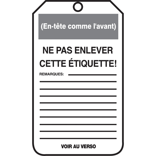&eacute;tiquettes de verrouillage, Papier cartonn&eacute;, 3-1/8" la x 5-7/8" h, Français Seagulf Marine Industries Inc.