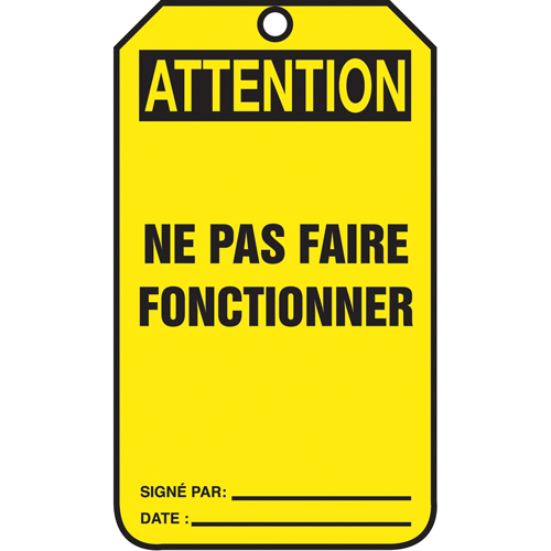 &eacute;tiquettes de verrouillage, Papier cartonn&eacute;, 3-1/8" la x 5-7/8" h, Français Seagulf Marine Industries Inc.