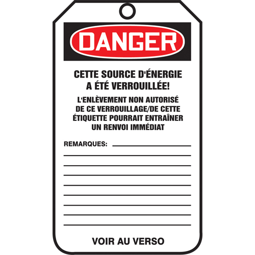 Lockout Tags, Cardstock, 3-1/8" W x 5-7/8" H, French Seagulf Marine Industries Inc.