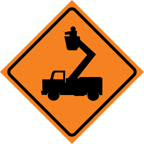 Man in Elevated Bucket Roll-Up Traffic Sign, 29-1/2" x 29-1/2", Vinyl, Pictogram Seagulf Marine Industries Inc.