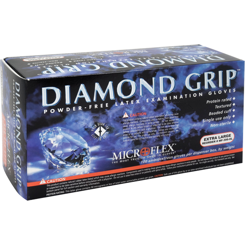Gants d'examen Diamond Grip, Grand, Latex, 8 mils, Sans poudre, Naturel, Classe 2 Seagulf Marine Industries Inc.