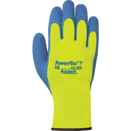 Gants PowerFlex T° Hi Viz 80-400, 7/Petit, R&ecirc;vetement Latex de caoutchouc, Calibre 7, Enveloppe en Tissu &eacute;ponge Seagulf Marine Industries Inc.