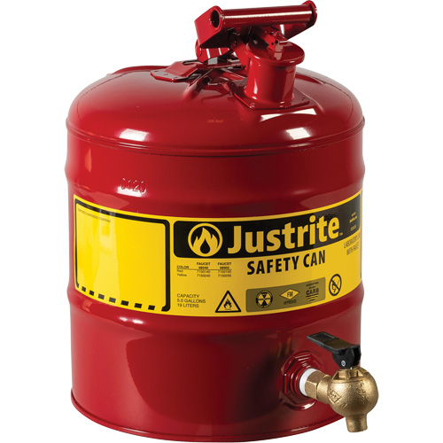 Laboratory Safety Can with Faucet, Type I, Steel, 5 US gal., Red, FM Approved Seagulf Marine Industries Inc.