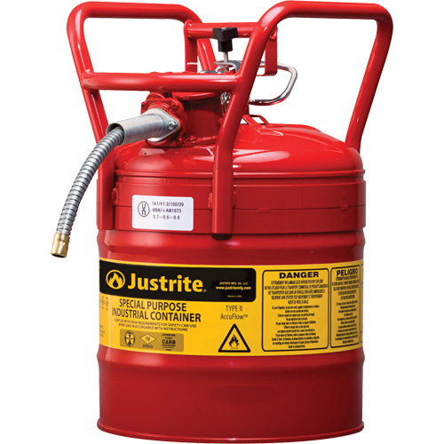 Bidons s&eacute;curitaires D.O.T. de AccuFlow, Type II, Acier, 5 gal. US, Rouge, Homologu&eacute; FM Seagulf Marine Industries Inc.