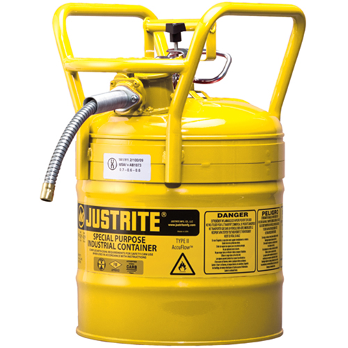 D.O.T. AccuFlow Safety Cans, Type II, Steel, 5 US gal., Yellow, FM Approved Seagulf Marine Industries Inc.