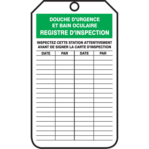 &eacute;tiquettes de s&eacute;curit&eacute; d'inspection et de contr&ocirc;le de l'&eacute;tat de l'&eacute;quipement, Plastique, 3-1/8" la x 5-7/8" h, Français Seagulf Marine Industries Inc.