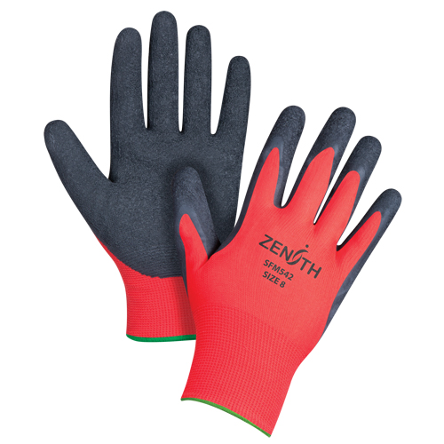 Gants enduits &agrave; prise cr&ecirc;p&eacute;e noir & rouge, 8/Moyen, R&ecirc;vetement Latex de caoutchouc, Calibre 13, Enveloppe en Polyester Seagulf Marine Industries Inc.