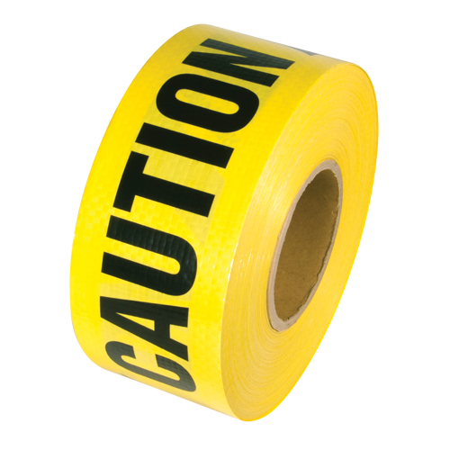 Ruban renforc&eacute; pour barricade, Anglais, 3" la x 500' lo, 5 mils, Noir sur jaune Seagulf Marine Industries Inc.