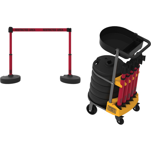 PLUS Barrier Post Cart Kit with Tray, 75' L, Metal, Red Seagulf Marine Industries Inc.