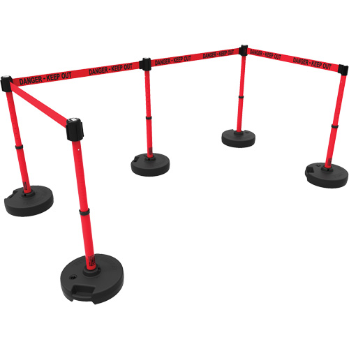 Ensemble de cinq montants pour barri&egrave;re PLUS, Plastique, 42" h, Ruban Rouge, Longueur du ruban 15' Seagulf Marine Industries Inc.