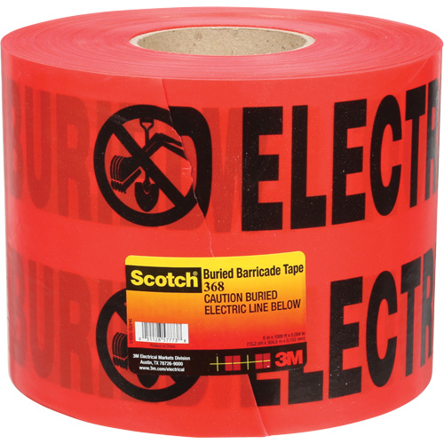 Scotch&reg; Buried Barricade Tape, English, 6" W x 1000' L, 4 mils, Black on Red Seagulf Marine Industries Inc.