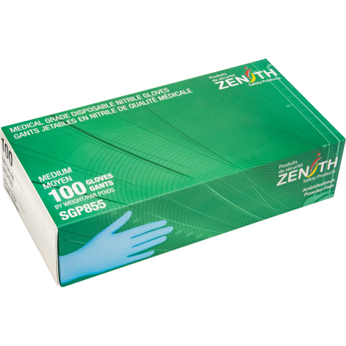 Gants jetables de calibre m&eacute;dical r&eacute;sistants &agrave; la perforation, Moyen, Nitrile, 3,5 mils, Sans poudre, Bleu, Classe 2 Seagulf Marine Industries Inc.