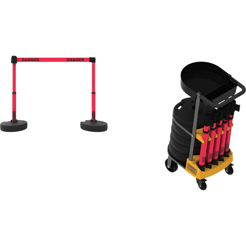 Plus Portable Barrier System Cart Package with Tray, 75' L, Metal/Plastic, Red Seagulf Marine Industries Inc.