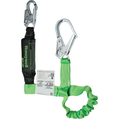 Miller&reg; StretchStop&reg; Shock-Absorbing Lanyard, 6', Locking Rebar Hook Center, Locking Snap Hook Leg Ends, Polyester Seagulf Marine Industries Inc.
