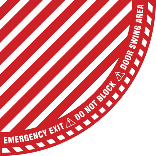 Signalisation au sol ?Emergency Exit? (sortie de secours) pour porte battante en quart de cercle, Adh&eacute;sif, Anglais avec pictogramme Seagulf Marine Industries Inc.