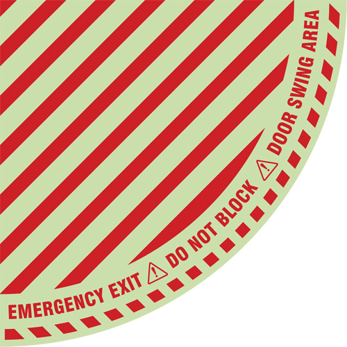 Signalisation au sol ?Emergency Exit? (sortie de secours) pour porte battante en quart de cercle, Adh&eacute;sif, Anglais avec pictogramme Seagulf Marine Industries Inc.