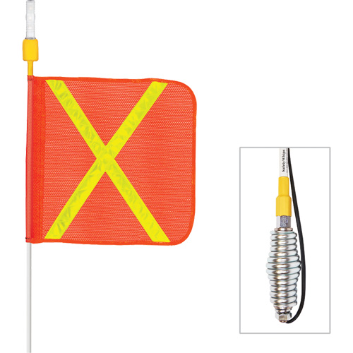 Tiges de s&eacute;curit&eacute; tout-temps de s&eacute;rie lourde avec lumi&egrave;re DEL constante Safety Whip, Fixation Ressort, Hauteur 12', Orange avec X r&eacute;fl&eacute;chissant Seagulf Marine Industries Inc.