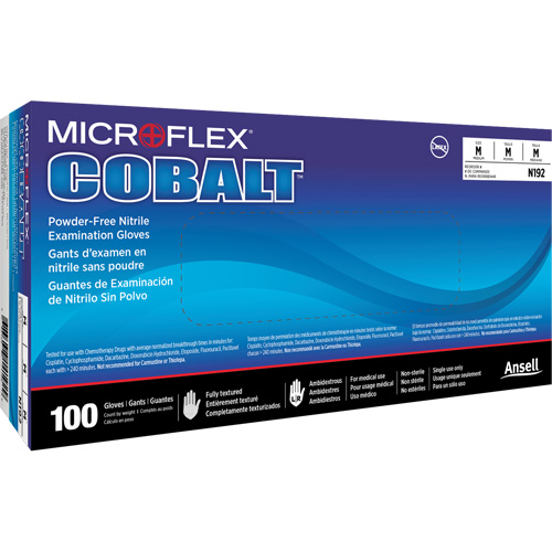 Gants d'examen d'usage multiple Microflex Cobalt N19, T-petit, Nitrile, 3,9 mils, Sans poudre, Bleu, Classe 2 Seagulf Marine Industries Inc.