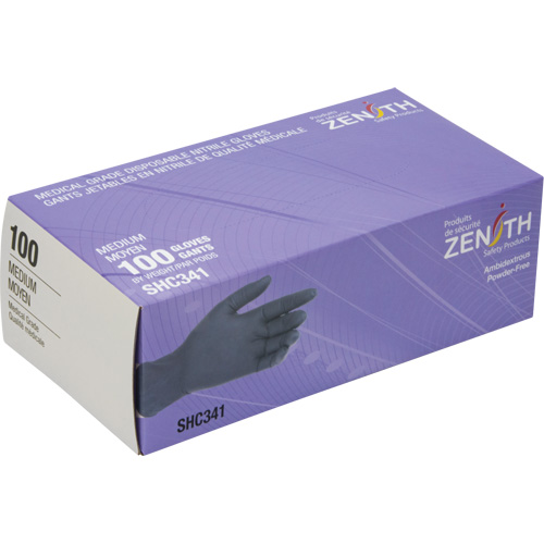 Gants jetables de calibre m&eacute;dical, Moyen, Nitrile, 6 mils, Sans poudre, Noir, Classe 2 Seagulf Marine Industries Inc.